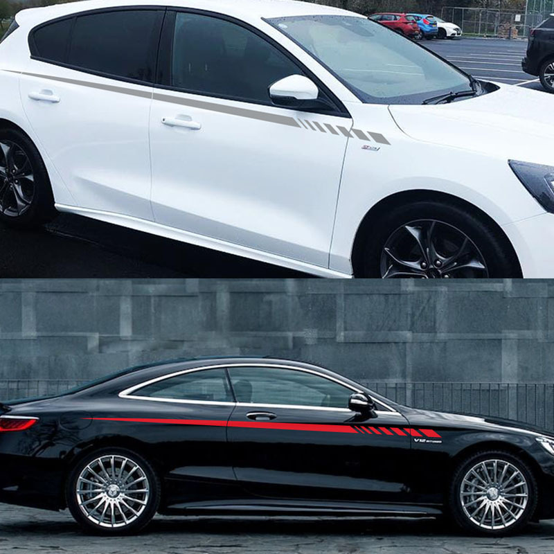 Car body sticker General modified racing stripe style car side skirt pull float sticker_voghion.com