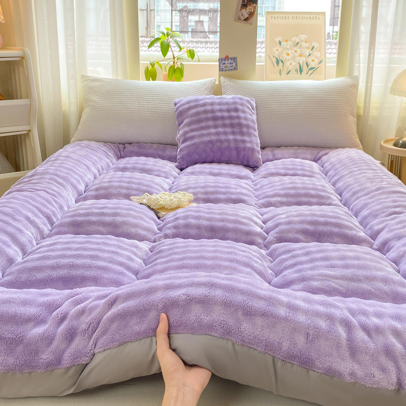 Autumn and Winter Fleece-Lined Milk Velvet Mattress Home Bedroom Dormitory Student Rabbit Plush Mattress Pad Quilt Bed Pad Export