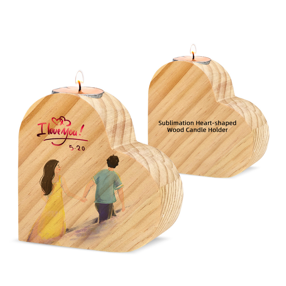 Candelaria de transferencia térmica atmósfera de candelabros de madera en forma de corazón decoración material DLY al por mayor