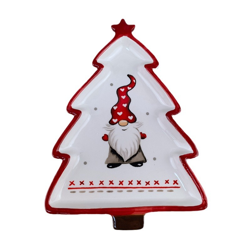 Papá Noel tridimensional pintado a mano transfronterizo pinos plato de cerámica de forma extraña plato de desayuno postre platos de bocadillos cubiertos de Navidad