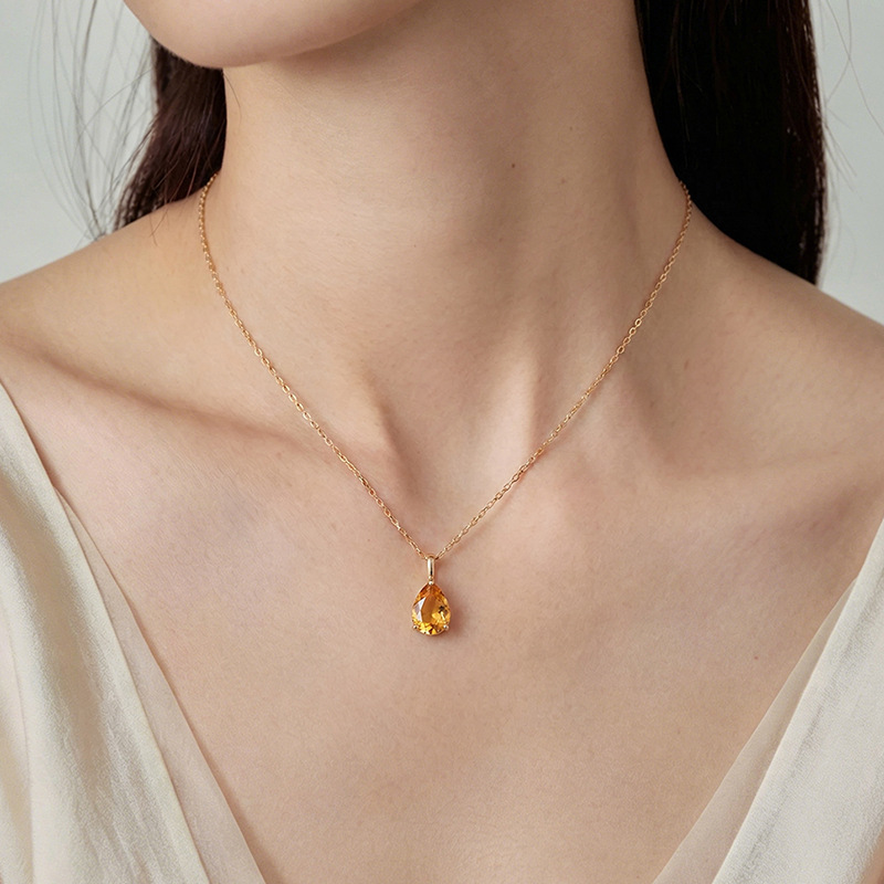 Mặt dây chuyền bạc S925 mạ vàng đính đá hoàng thủy tinh hình giọt nước — Mặt dây chuyền đơn (không kèm dây)
