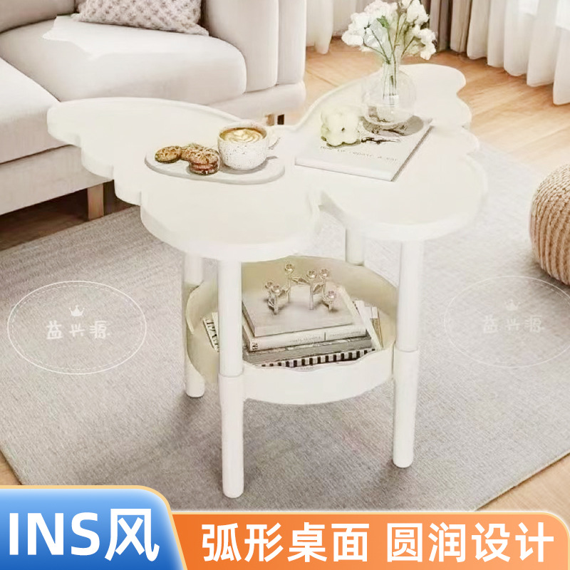 简易边几蝴蝶奶油风塑料沙发桌客厅茶几家用卧室床头柜收纳置物架