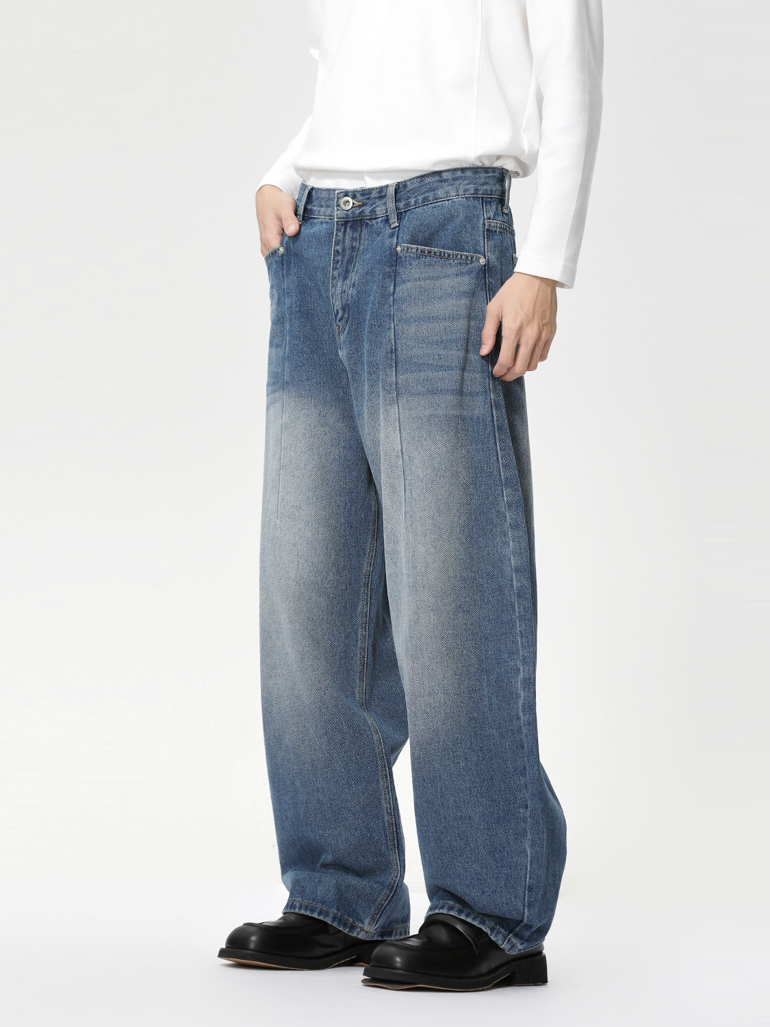 MTLCLOTHES Hombres| Coreano de estilo de alta calle blanqueado colgante sensación casual cuchillo suelto vibe jeans tendencia