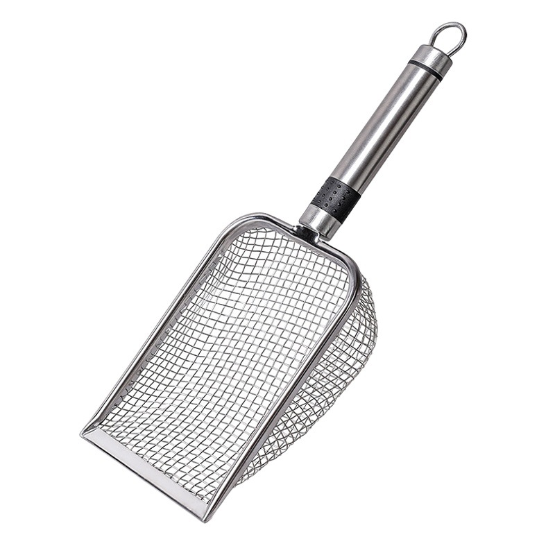 Nuevo gato arena pala Acero inoxidable integrado gato arena cuenca hierro pala metal fino agujero pala gato basura artefacto suministros