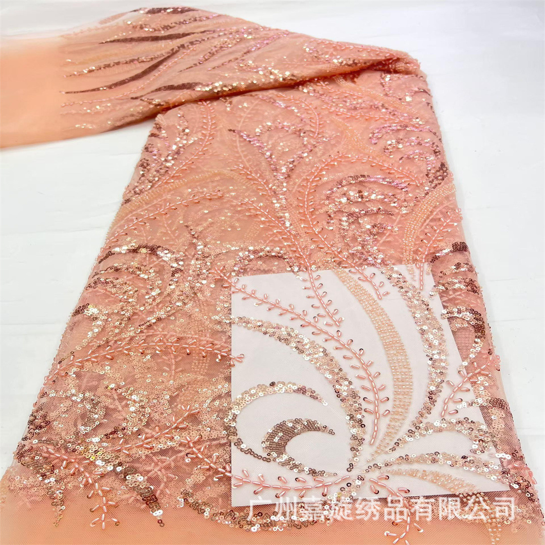 Bordado elaborado con líneas de cola de fénix, bordado con cuentas tubulares, tela de malla, vestido de novia, vestido qipao, encaje de moda, con cuentas. image 7