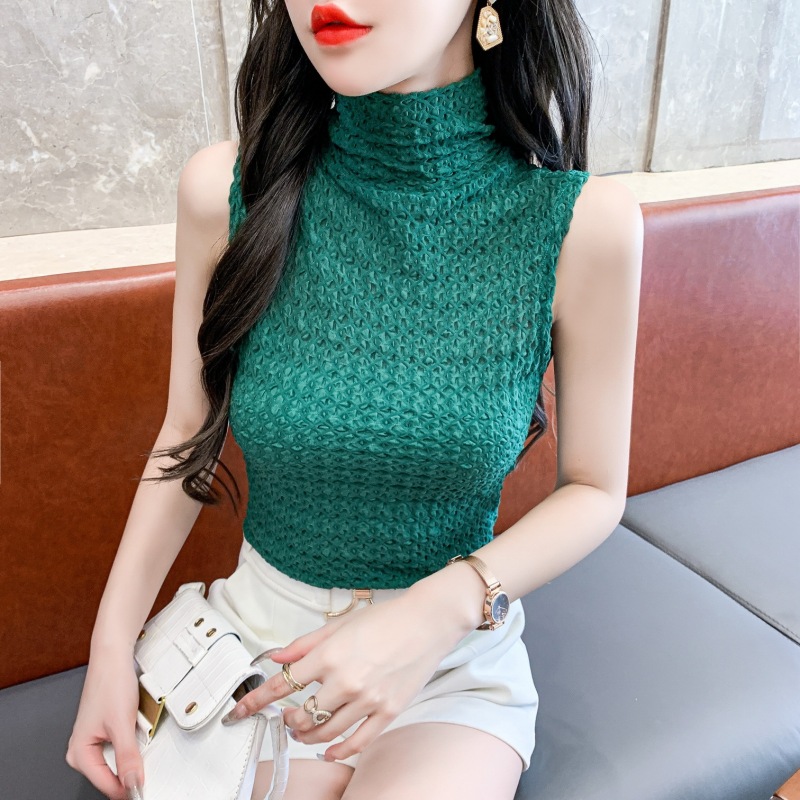 Elegant High-end Lace Base Shirt Women's Autumn and Winter New Inner Mesh Sleeveless Vest Hollow Fairy Stylish Small Shirt