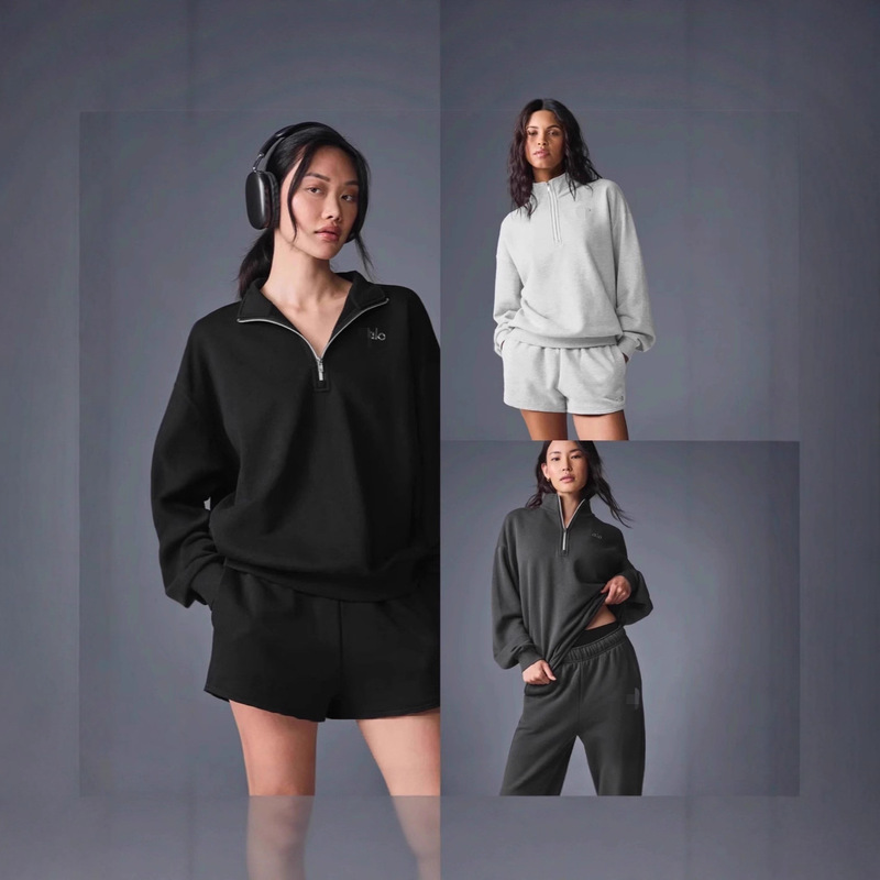 Alo Autumn and Winter New Half-Zip Short Sweatshirt Loose Stand-Up Collar Slimming Unisex Jacket Fitness Sports Top