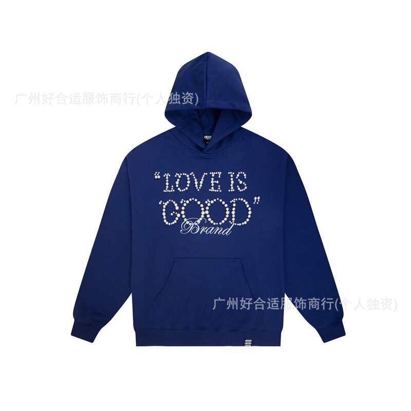 25夏季GOOD珍珠标语休闲百塔男女情侣T恤宽松一件无痕代发蓝色棉|undefined