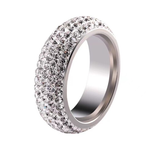European and American popular titanium steel jewelry 5 rows of white clay diamond curved full diamond ring men's and women's style ring manufacturers