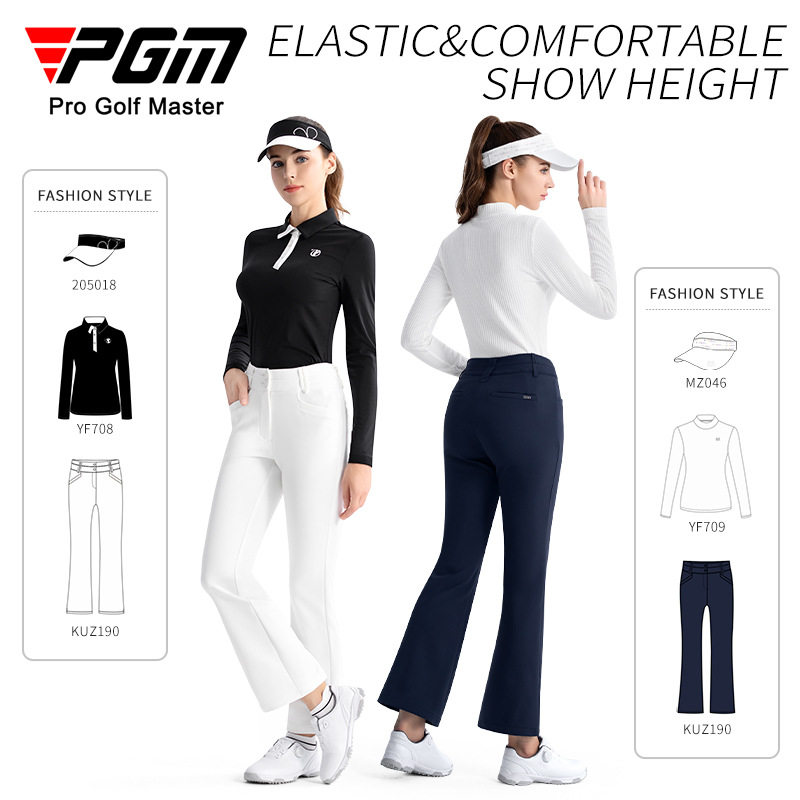 Quần golf nữ PGM hai lớp cạp cao ống loe giữ ấm tôn dáng — KUZ190-Quần ống loe màu đen, KUZ190-Kaki Sừng, KUZ190-Quần ống loe màu xanh hải quân, KUZ190-Quần ống loe màu trắng