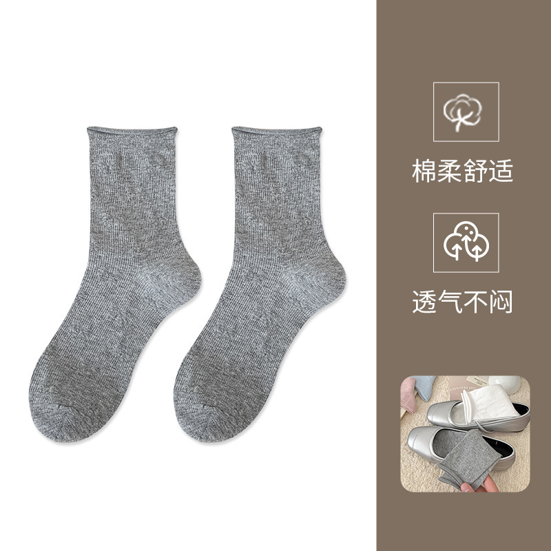 立体浮雕蝴蝶结卷边袜子女纯棉秋冬25年新款日系芭蕾风中筒堆堆袜|undefined