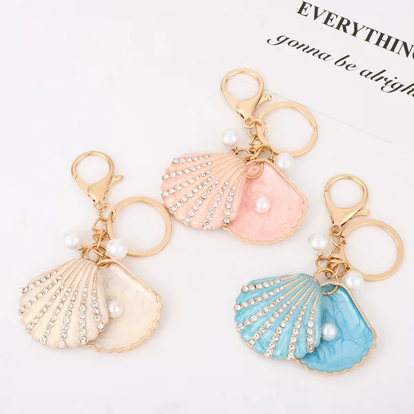 Cross-Border Sweet Shell Keychain Pendant, Simple and Fresh Style, Diamond-Encrusted Shell Pendant, Cute Backpack and Bag Decoration