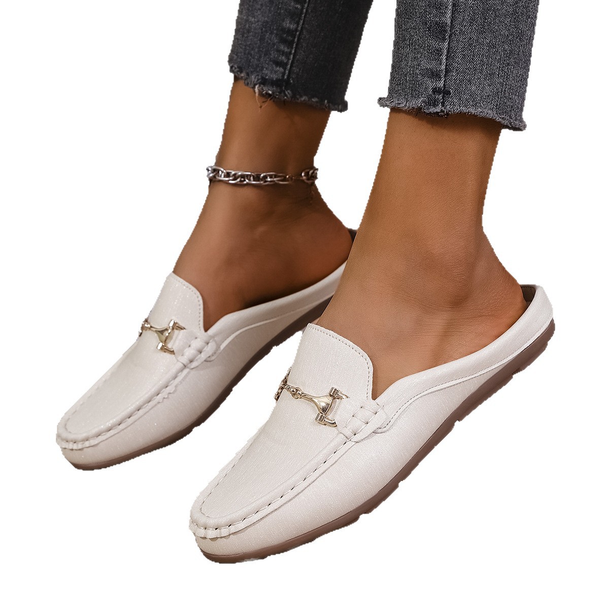 Mules Loafer Planos para Mujer de Cuero Sintético para Banquetes