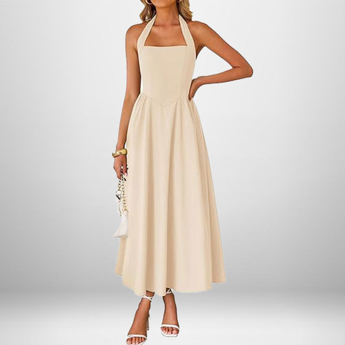 Cross-border Europe and America Amazon 2025 summer new fashion women's temperament wide shoulder strap hanging neck backless dress 