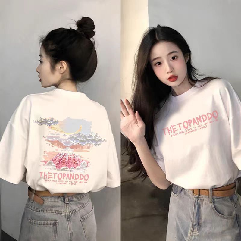 夏の純粋な綿の女性のための半袖 tシャツ 2025 新しいホットスタイル白ルーズカジュアル多用途 tシャツファット mm トップ服|undefined