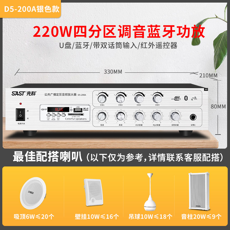 D5-200A Four-zone Volume Adjustment Music Power 200W