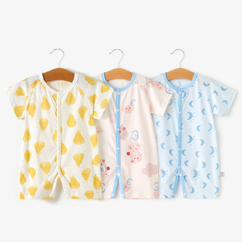 Baby Summer Clothing Clothes Pure Cotton Baby Bodysuit Short Sleeve 3-12 Months Girls' Hairy Boys' Crawling Suit Cute Thin