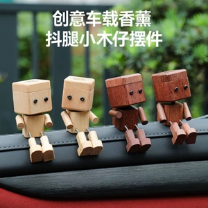 Creative Leg-Waving Wooden Figurine for Car Dashboard, Cute Leg-Waving Car Fragrance Diffuser, In-Car Screen Decoration, High-Quality Wooden Man