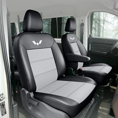 Wuling Yangguang Pro 2-seater and 6-seater special full-cover seat covers for new energy cargo and passenger vans, suitable for all seasons (Modelə uyğun (Original) oturacaq örtükləri) - full-leather-black-and-gray-front-row-2-seats