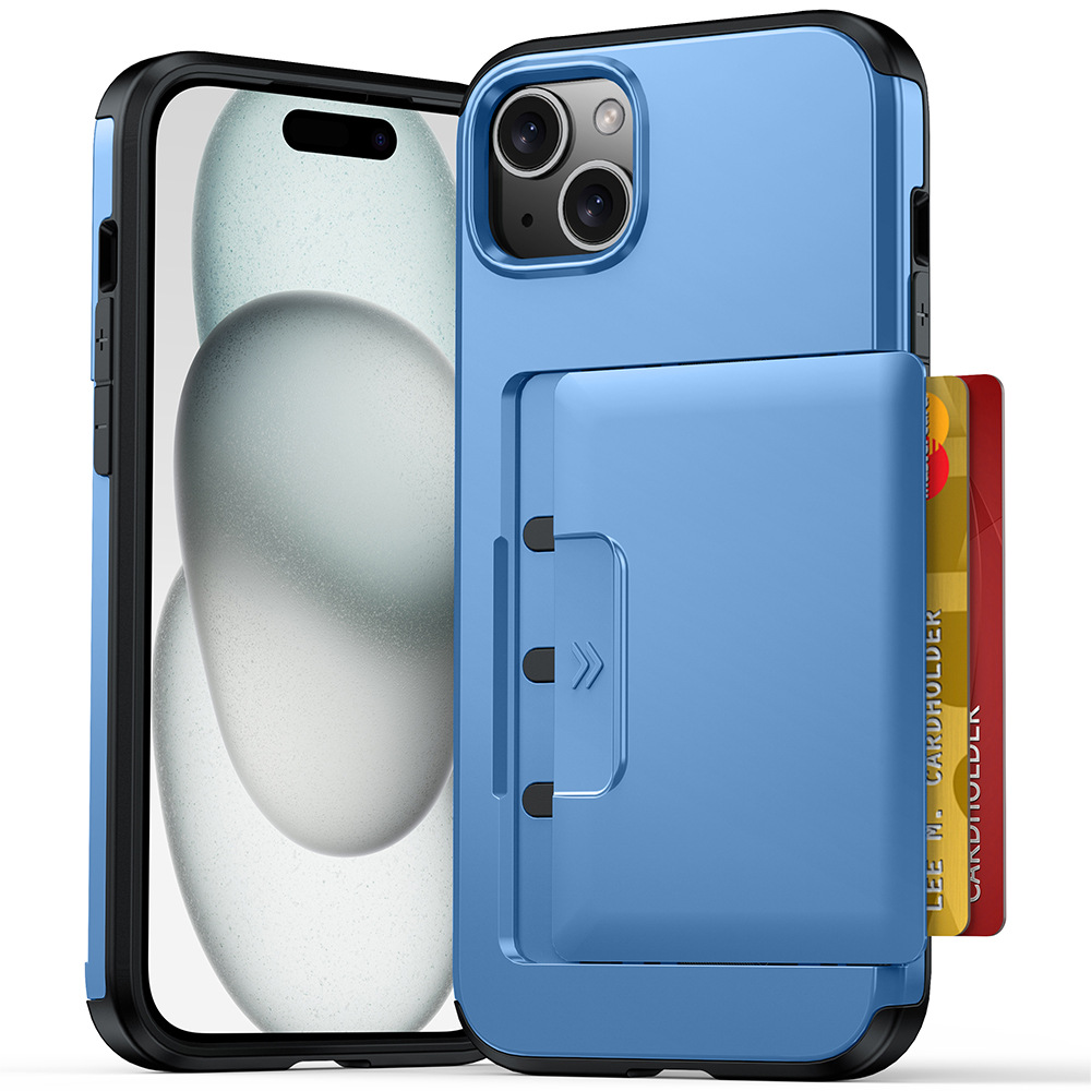 跨境适用iPhone15Plus手机壳插卡 推动滑盖钱包苹果14/16保护套23