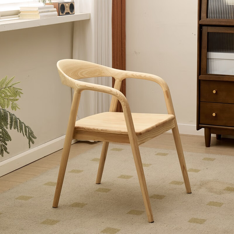 Silla de madera maciza silla de comedor de madera de cera blanca silla de respaldo silla de sillón silla presidencial silla de estudio con reposabrazos simple