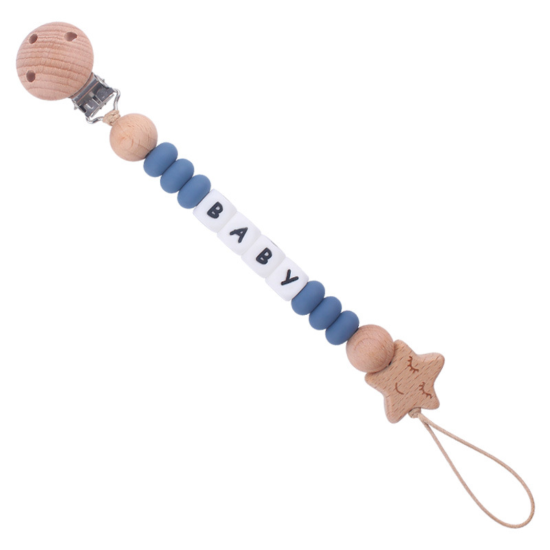 Bebé suministros de dibujos animados haya cara sonriente patrón estrella calmante bebé silicona Cuentas planas mordedura molar pezón cadena