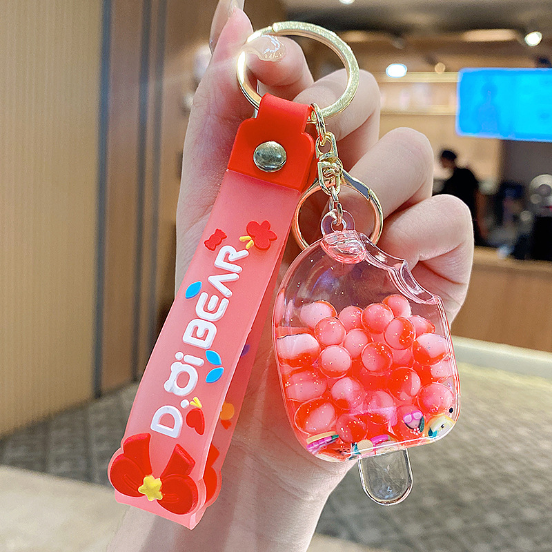 Llavero de acrílico con diseño de paleta de verano, relleno de aceite, con efecto arcoíris, exquisito y lindo colgante para bolso, regalo ideal para máquinas de ganchos, venta al por mayor.