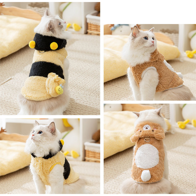 Amarillo lindo viento abeja se transforma en ropa de camisa sin mangas otoño y invierno engrosado mascota ropa de gato al por mayor