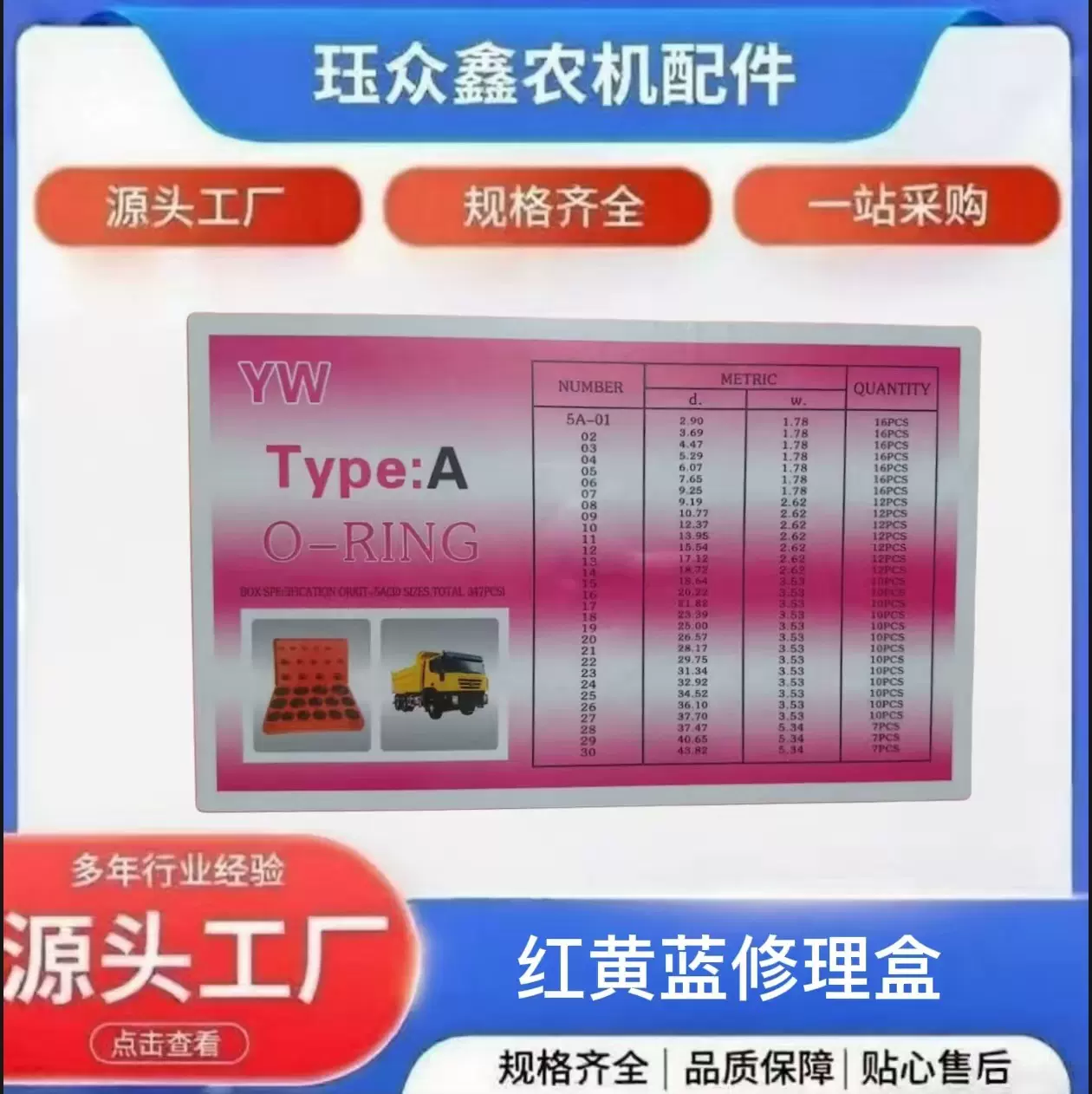 O型圈红黄蓝修理盒国标日标美标耐磨套装橡胶圈管道修理包密封圈