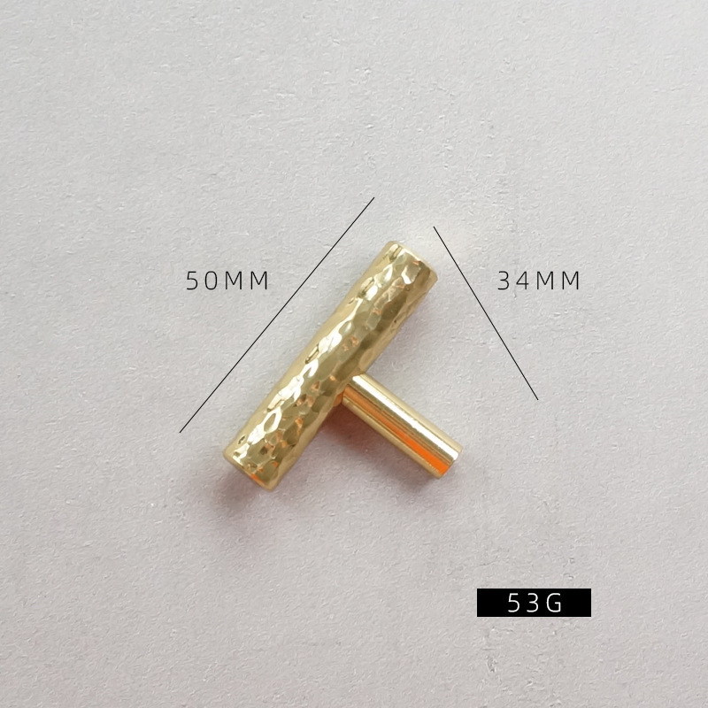 Manija de latón martillado moderno minimalista gabinete cajón armario puerta zapato gabinete de lujo luz oro cobre puro mango largo