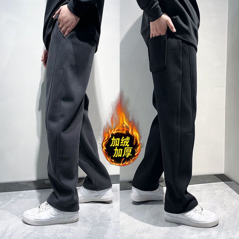 Invierno nuevo estilo de hombre con terciopelo engrosado cimetaje pantalones de corte tridimensional pantalones de pierna ancha de moda pantalones casuales rectos