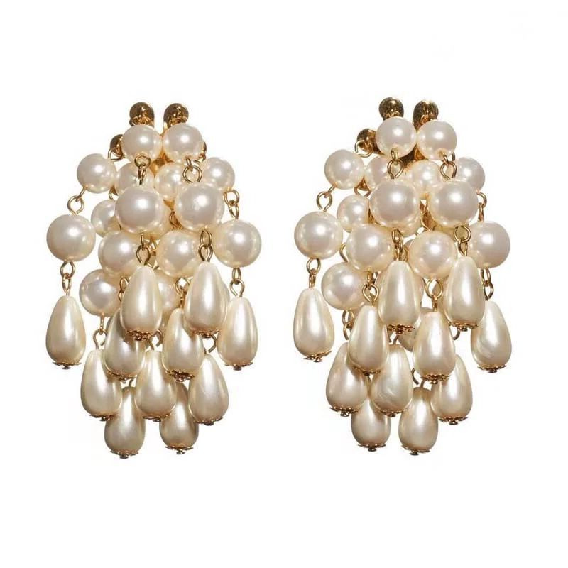 Orecchini pendenti vintage in argento S925 con aghi e nappe di perle, stile palazzo, lampadario dipinto ad olio per donna,_voghion.com