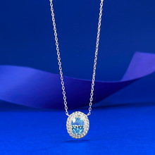 慕景珠宝 欧美款S925银1.5克拉天空蓝吊坠时尚百搭通勤款伸缩项链