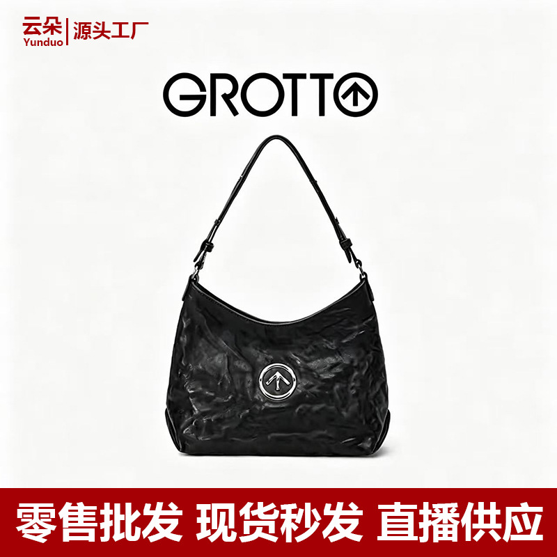 GROTT black stone hobo bag, vegetable-tanned sheepskin shoulder bag, crossbody bag, tote bag, commuter bag for women