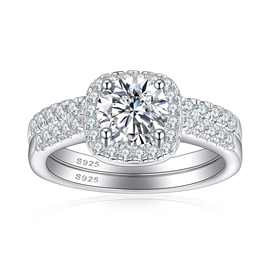 wedding rings欧美925纯银莫桑石戒指套装女锆石组合套戒外贸饰品