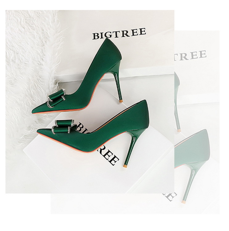 High Heels Stiletto High Heels Damenschuhe flacher Schnitt Pointe Strass Bogen Einzelschuh Damen_voghion.com