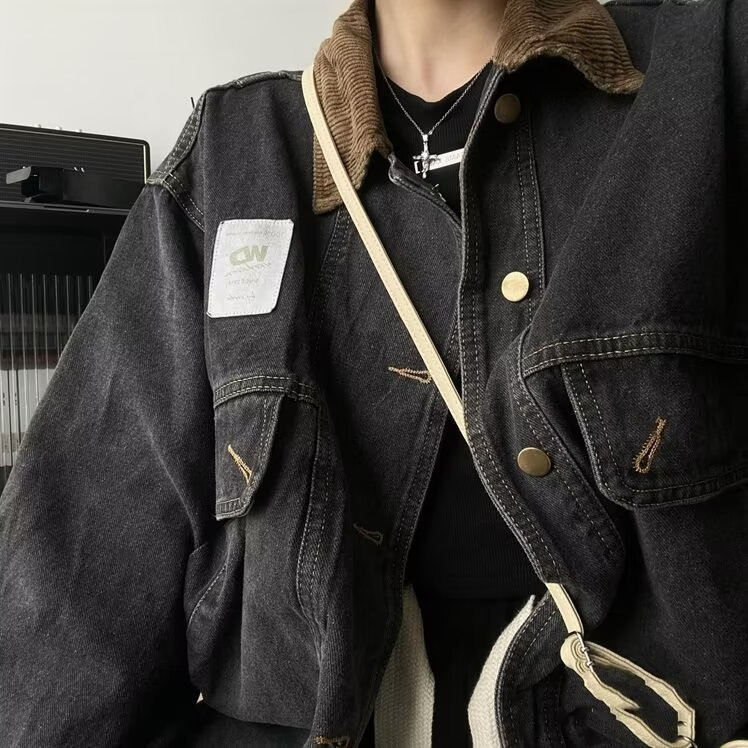 Black Retro Denim Jacket Spring and Autumn New Design Sense Loose Bf Style All-match Washed Jacket Long Sleeve Top Trendy