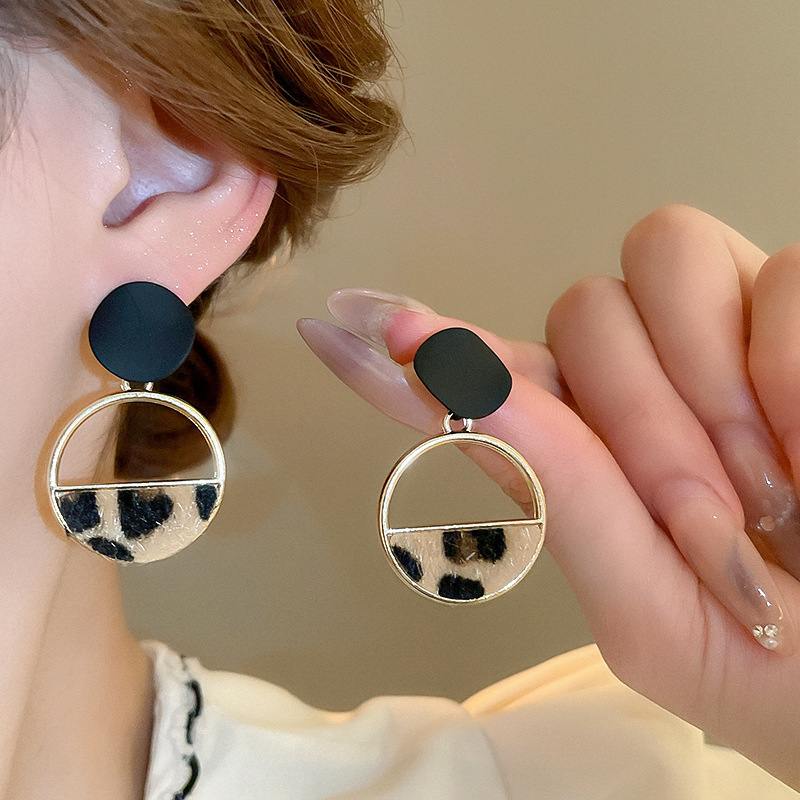 真金电镀银针豹纹星星圆圈耳环欧美潮流设计感耳坠气质氛围感耳饰详情43