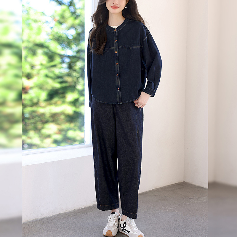 牛仔套装女春秋2025新款时尚宽松中年妈妈气质减龄休闲薄款两件套|undefined