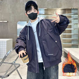 男童韩版夹棉外套冬装2025新款中大童冬季时尚连帽工装棉衣加厚潮