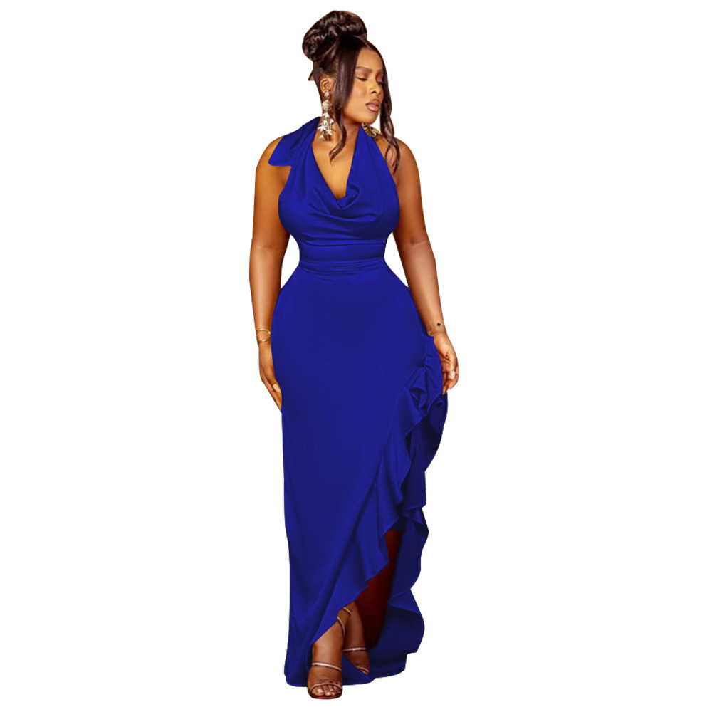 K10440 ropa de mujer transfronteriza europea y americana AliExpress popular swing collar Halter vestido sexy vestido con volantes sin espalda image 12