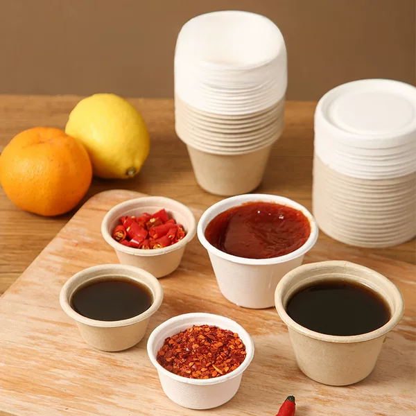 Disposable Pulp Sealed Degradable Dip Cup Sauce Cup Seasoning Cup Small Cup Packing Take-out Bowl Box with Lid