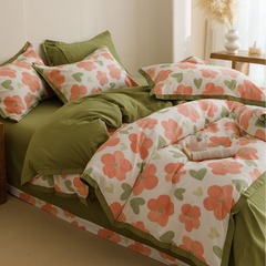 High-end 60-piece 100% cotton terry four-piece set, long-staple cotton, American lightweight luxury style, autumn and winter thick texture pure cotton duvet cover