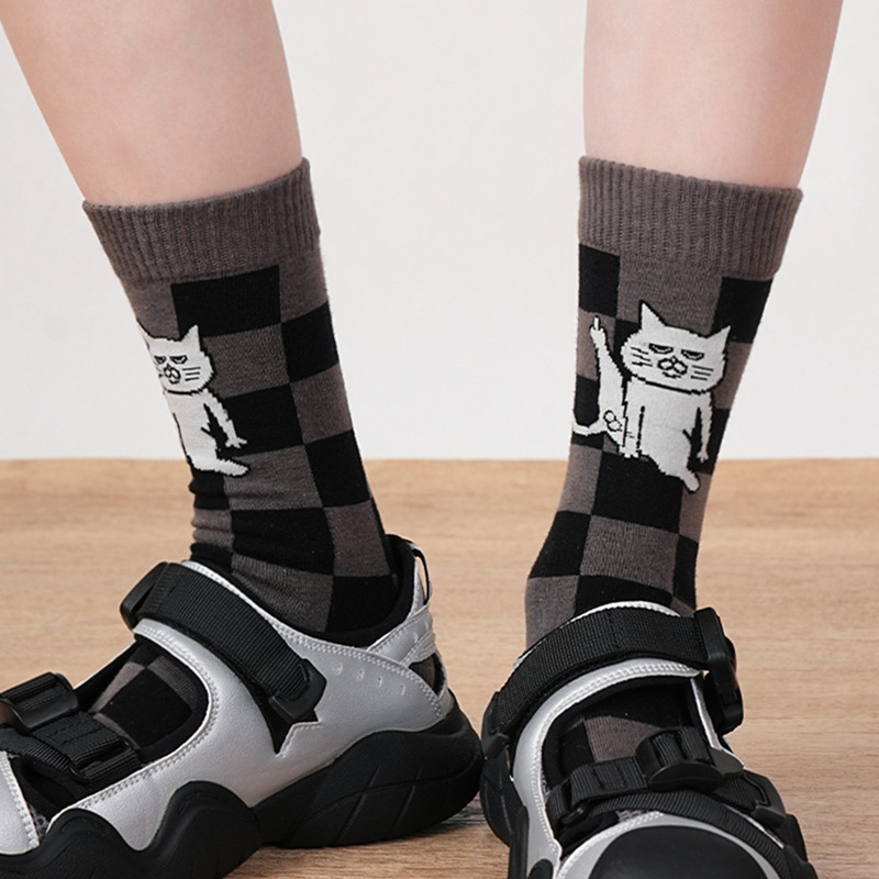 Original Quirky Middle Finger Cat Cotton Socks for Men and Women, Cute Abstract Cartoon Mid-Calf Socks, Fun Retro Plaid Trendy Cool Socks Original Quirky Middle Finger Cat Cotton Socks for Men and Women, Cute Abstract Cartoon Mid-Calf Socks, Fun Retro Plaid Trendy Cool Socks