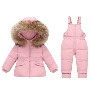 厂家直销冬季跨境儿童宝宝羽绒服滑雪服系列1-6岁保暖套装背带裤