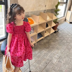 女童夏裝連衣裙寶寶洋氣兒童個性潮韓版方領泡泡袖褶皺碎花公主裙