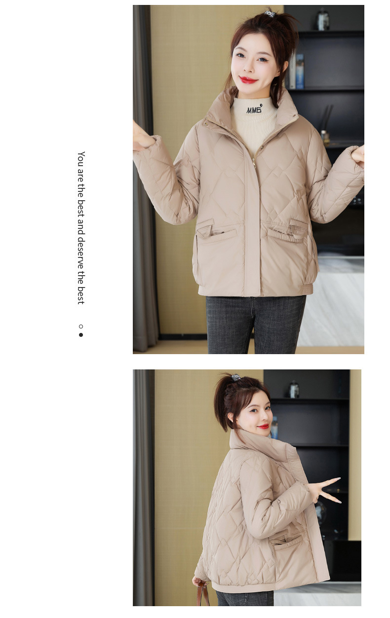 Plumón corto de algodón para mujer en invierno 2024, cuello alto, ligero, versátil, informal, de moda, cálido y corto._voghion.com