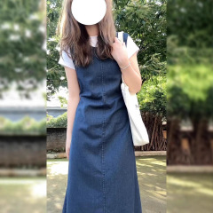 女性のレトロなウエストハグデニム背中の開いたストラップスカートカバー春と秋 2022 レースアップノースリーブドレスカジュアル新