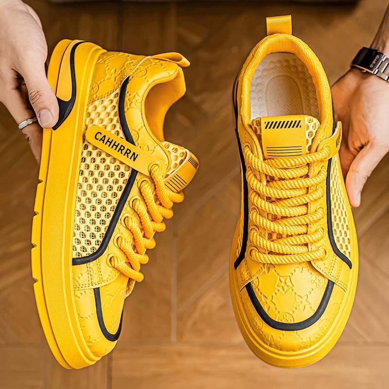 Zapatillas huecas de red grande, zapatos casuales de malla para jóvenes estudiantes, verano 2025, todo fósforo, nicho, zapatos de moda para hombres