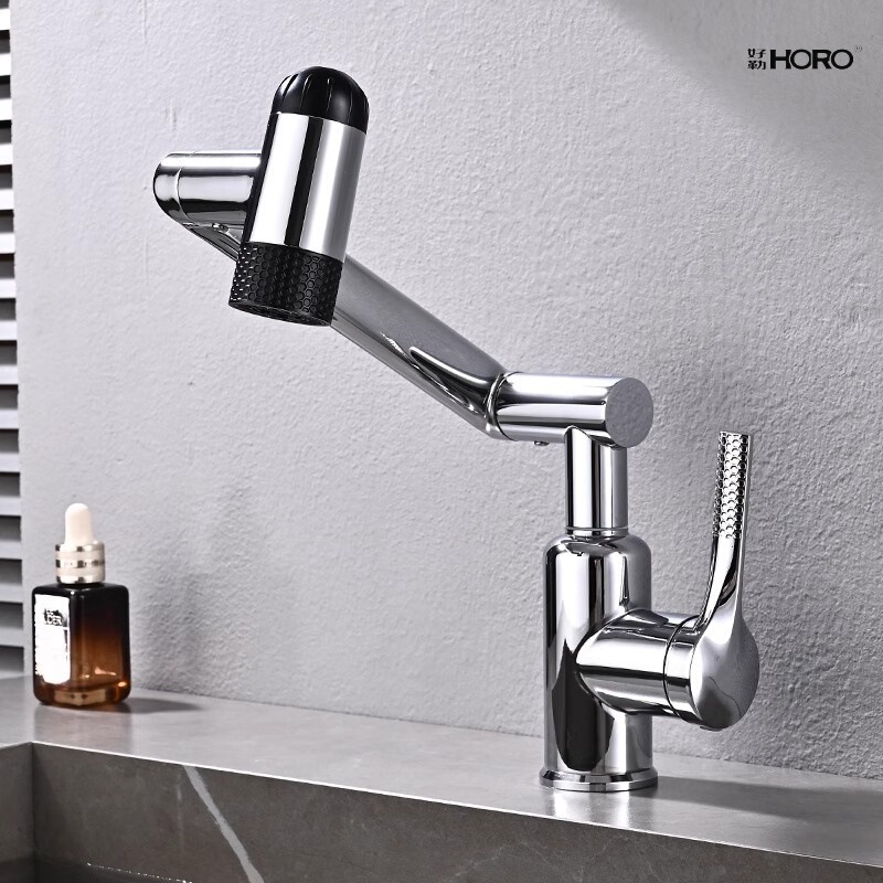 Designer Bathroom Washbasin Stainless Steel Hot and Cold Mixer Faucet Kitchen Multi-Functional Universal Mechanical Arm Faucet